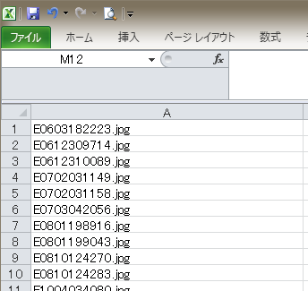 Excelにファイル名の一覧作成できた